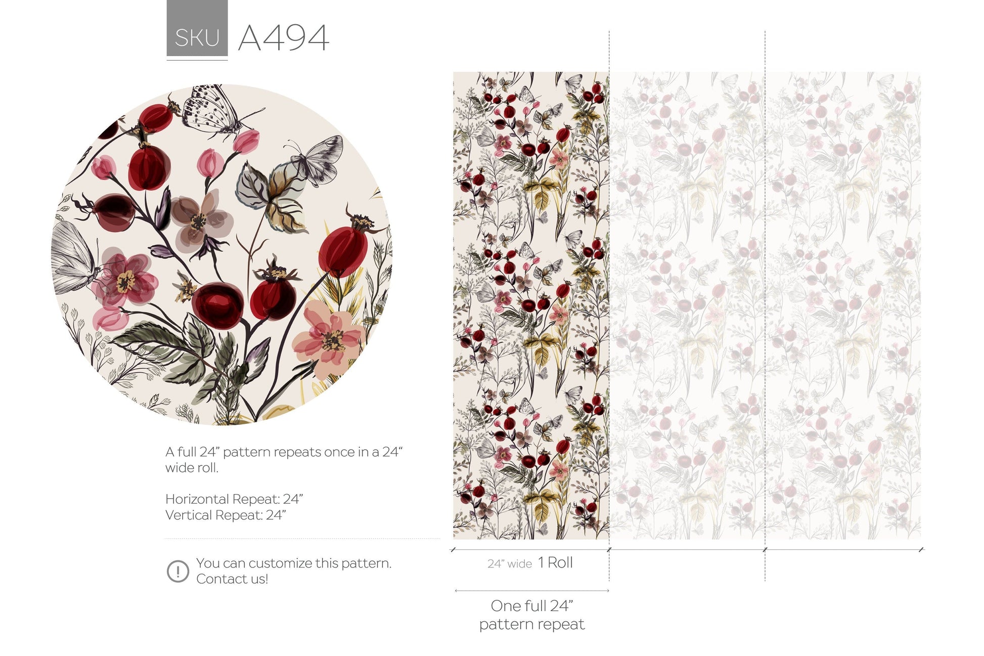 Vintage Wallpaper Floral Watercolor Wallpaper Peel and Stick Wallpaper Removable Wall Decor Fabric Wallpaper Removable Wall Paper - A494