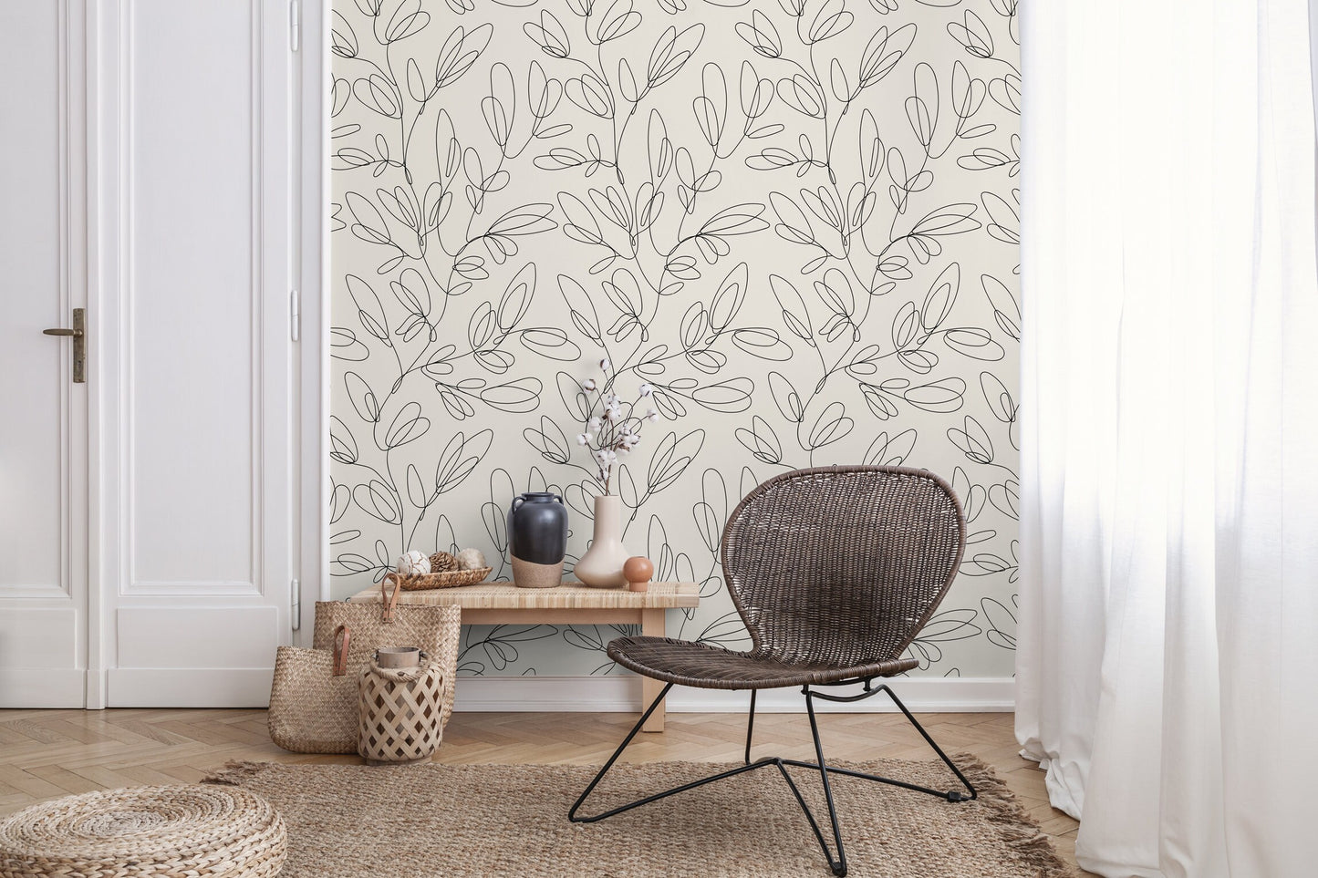 Wallpaper Peel and Stick Wallpaper Removable Wallpaper Home Decor Wall Art Wall Decor Room Decor / Abstract Boho Leaves Wallpaper - C355