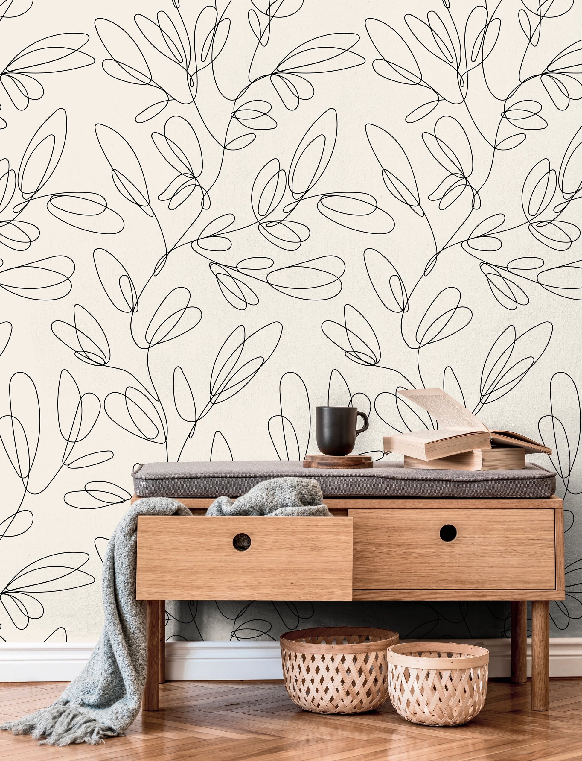 Wallpaper Peel and Stick Wallpaper Removable Wallpaper Home Decor Wall Art Wall Decor Room Decor / Abstract Boho Leaves Wallpaper - C355