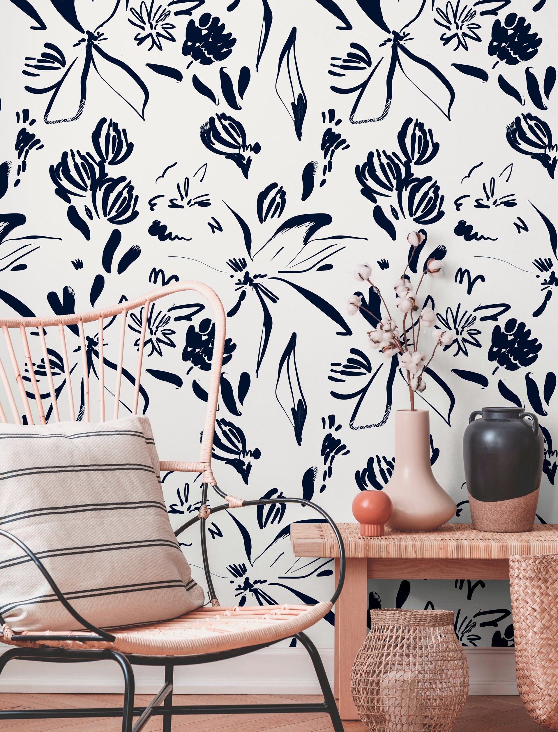 Wallpaper Peel and Stick Wallpaper Removable Wallpaper Home Decor Wall Art Wall Decor Room Decor / Navy Contemporary Boho Wallpaper - C383