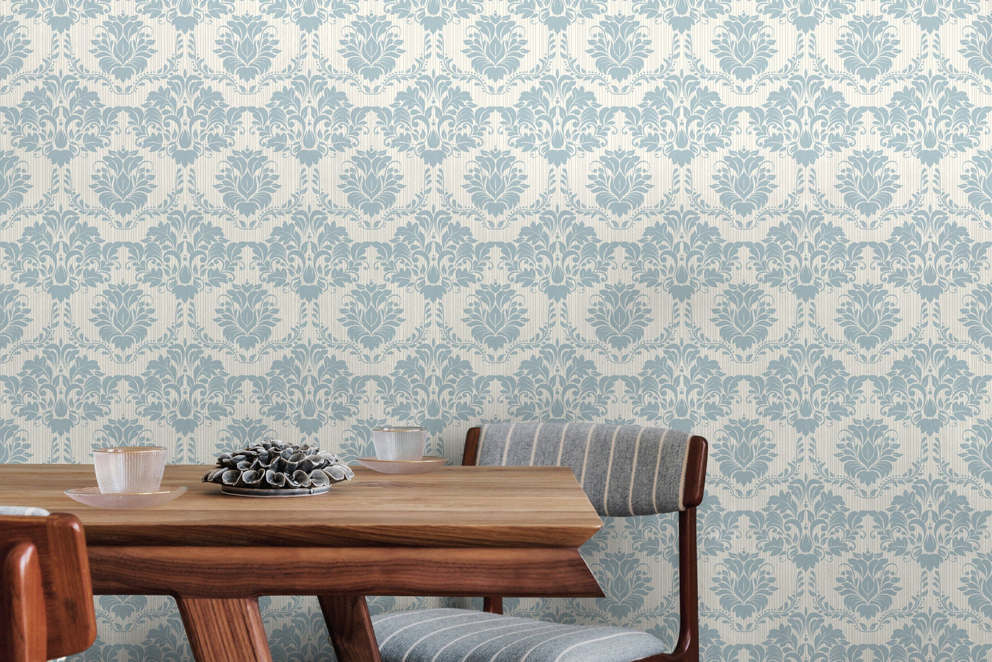 Wallpaper Peel and Stick Wallpaper Removable Wallpaper Home Decor Wall Art Wall Decor Room Decor / Blue Vintage Damask Wallpaper - C309