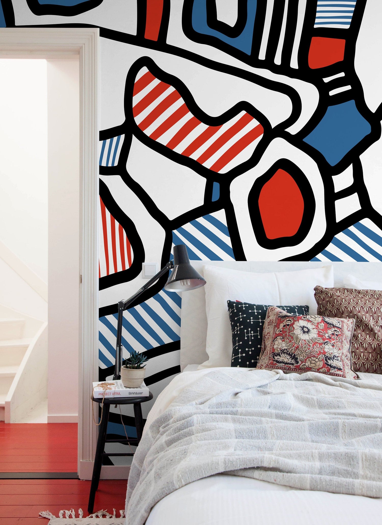 Wallpaper Peel and Stick Wallpaper Removable Wallpaper Home Decor Wall Art Wall Decor Room Decor / Blue and Red Abstract Wallpaper - X146