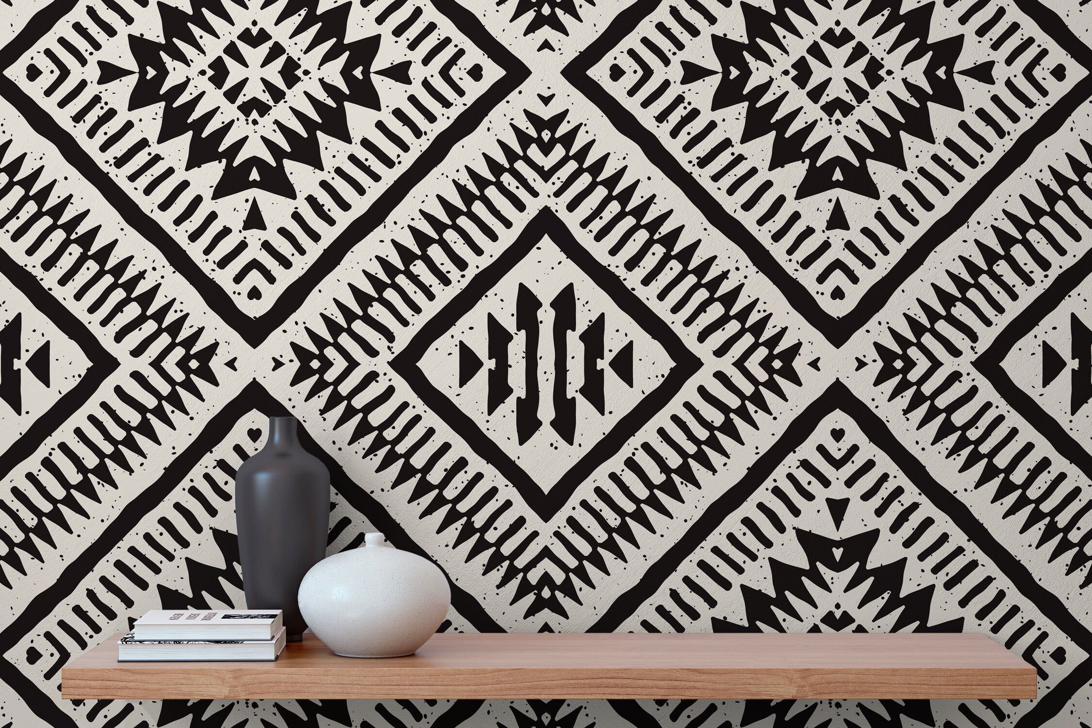 Bohemian tribal print wallpaper for baby room interior by Livettes