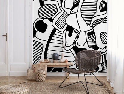 Wallpaper Peel and Stick Wallpaper Removable Wallpaper Home Decor Wall Art Wall Decor Room Decor / Black and White Abstract Wallpaper - X144