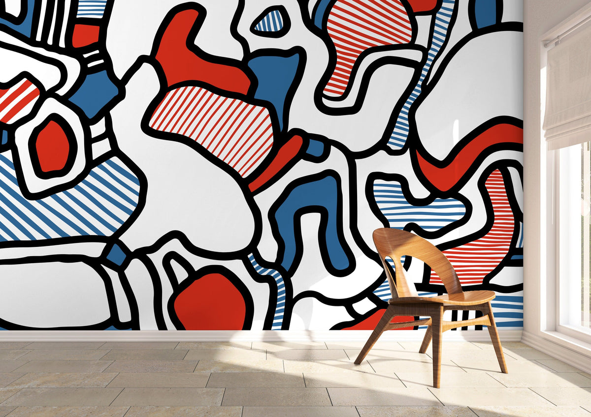 Wallpaper Peel and Stick Wallpaper Removable Wallpaper Home Decor Wall Art Wall Decor Room Decor / Blue and Red Abstract Wallpaper - X146