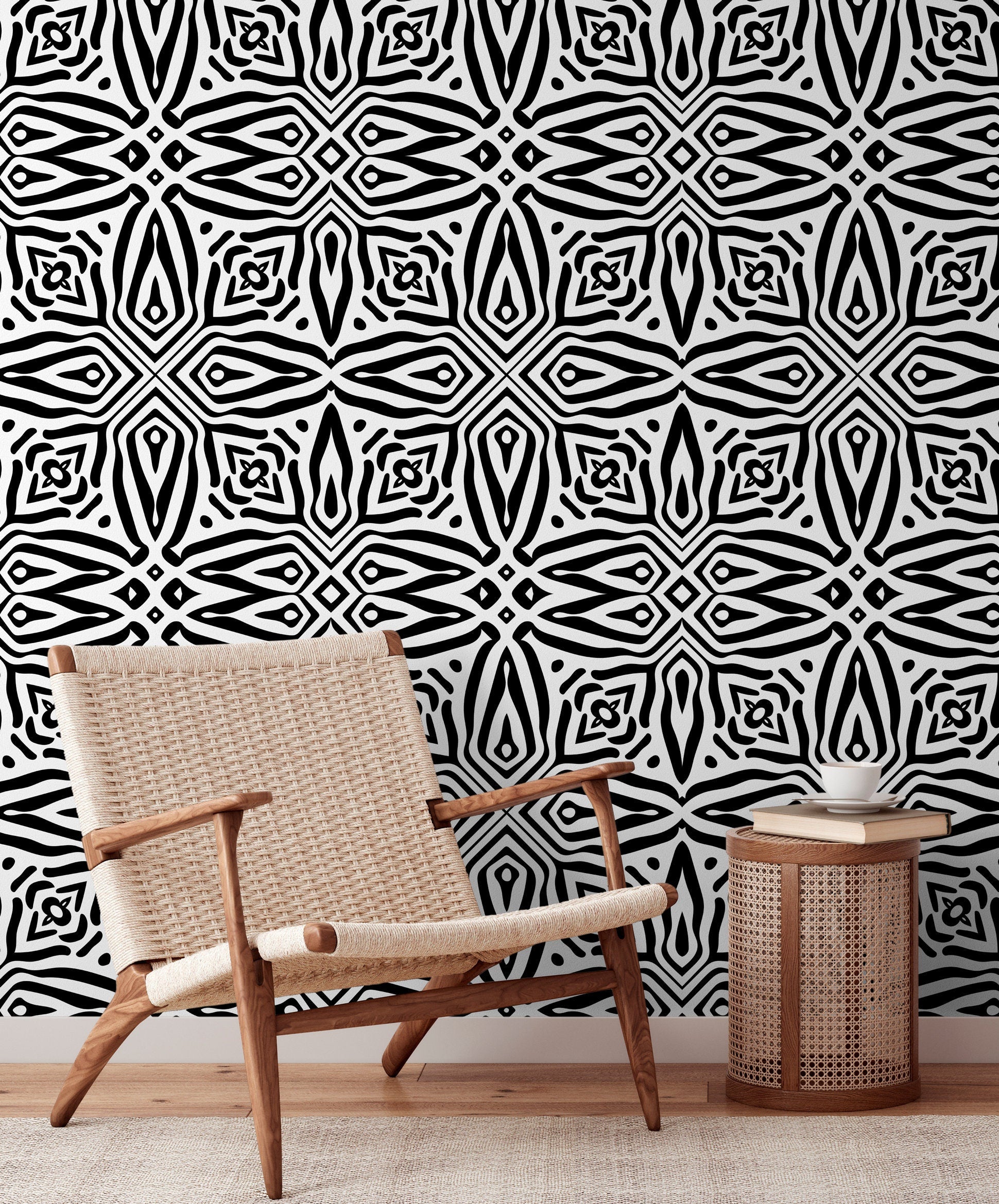 Wallpaper Peel and Stick Wallpaper Removable Wallpaper Home Decor Wall Art Wall Decor Room Decor / African Black and White Wallpaper - C392