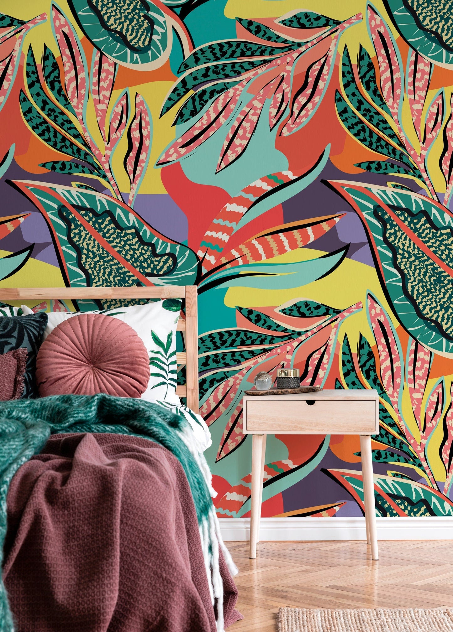 Wallpaper Peel and Stick Wallpaper Removable Wallpaper Home Decor Wall Art Wall Decor Room Decor / Colorful Abstract Leaves Wallpaper - C426