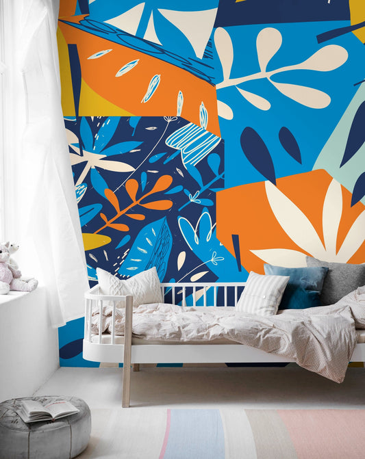 Wallpaper Peel and Stick Wallpaper Removable Wallpaper Home Decor Wall Art Wall Decor Room Decor / Blue Abstract Leaves - C393