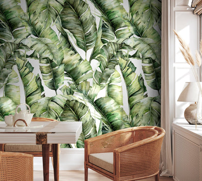 Wallpaper Peel and Stick Wallpaper Removable Wallpaper Home Decor Wall Art Wall Decor Room Decor / Green Banana Leaves Wallpaper - C405