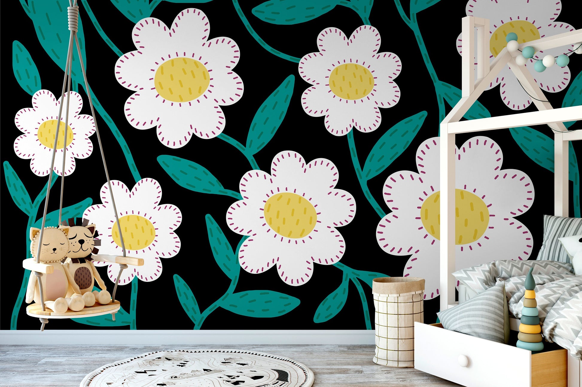 Wallpaper Peel and Stick Wallpaper Removable Wallpaper Home Decor Wall Art Wall Decor Room Decor / Daisy Floral Wallpaper - C472
