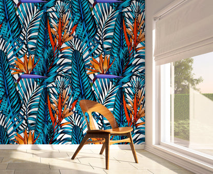 Wallpaper Peel and Stick Wallpaper Removable Wallpaper Home Decor Wall Art Wall Decor Room Decor / Colorful Tropical Leaves Wallpaper- B379