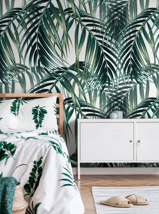 Palm Leaf Wallpaper, Removable Wallpaper, Temporary Wallpaper, Monstera Leaves Wallpaper, Jungle Wall Decor, Jungle Wallcovering - A901