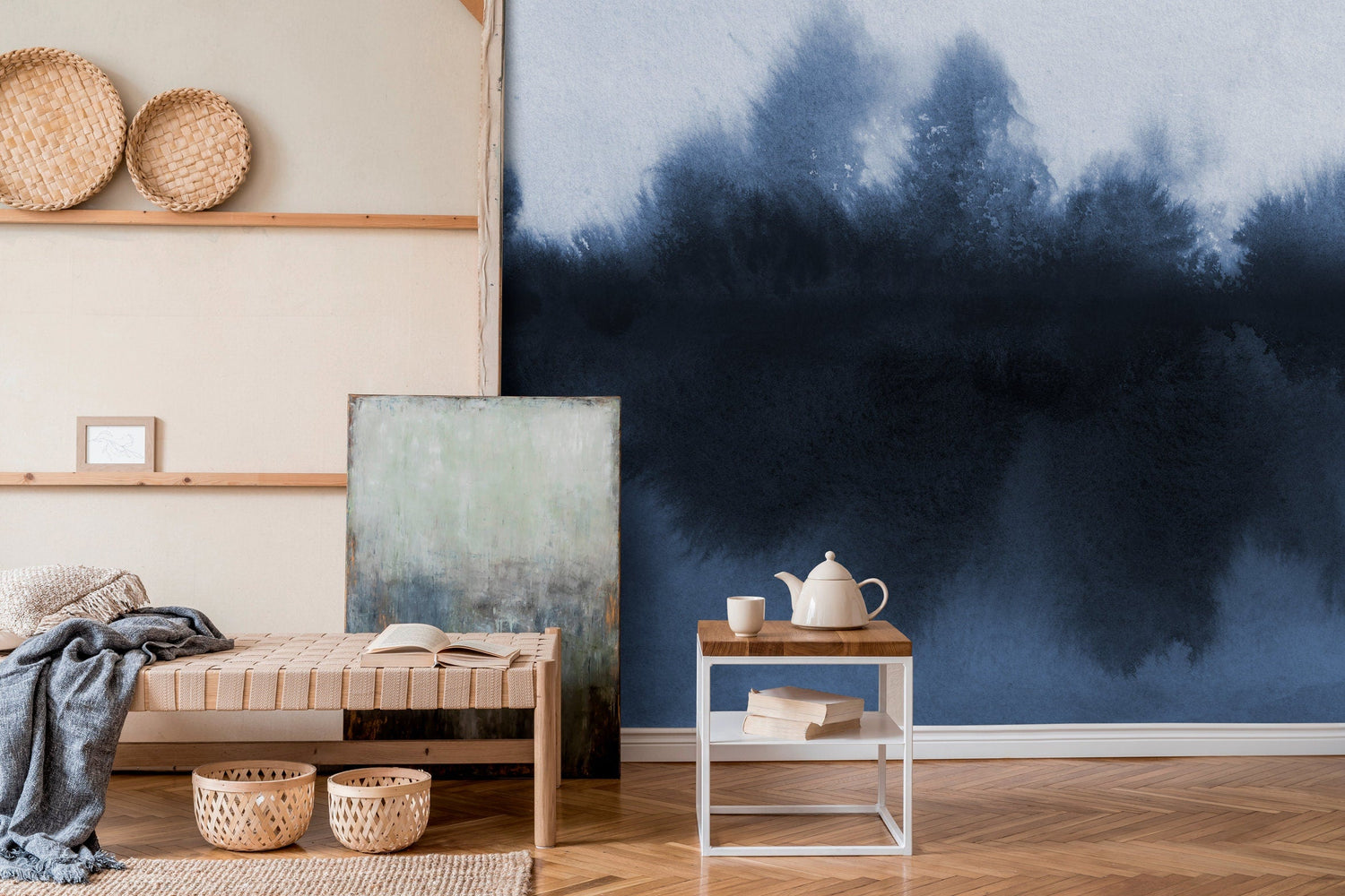 Wallpaper Peel and Stick Wallpaper Removable Wallpaper Home Decor Wall Art Wall Decor Room Decor / Watercolor Blue Wallpaper - X154