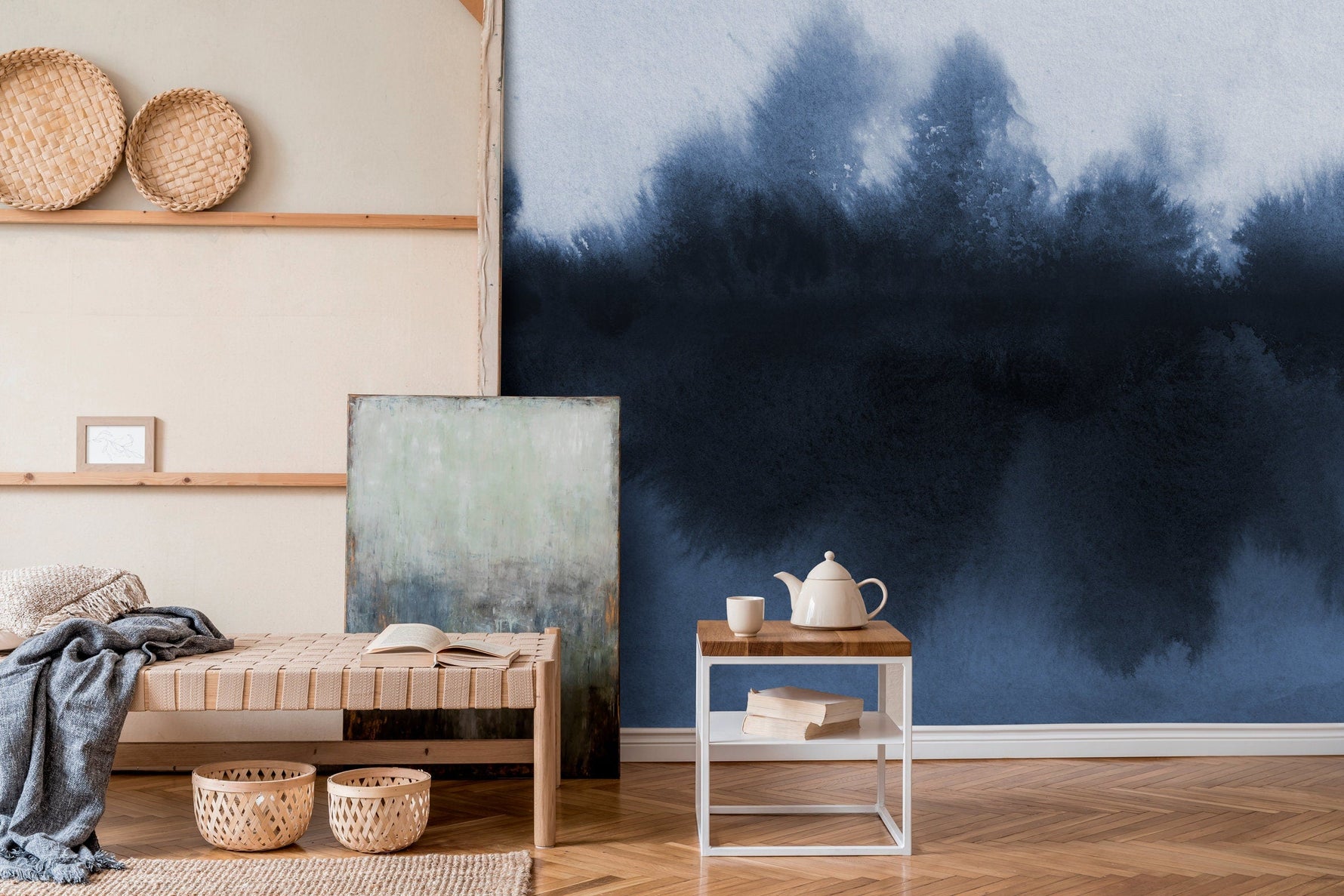 Wallpaper Peel and Stick Wallpaper Removable Wallpaper Home Decor Wall Art Wall Decor Room Decor / Watercolor Blue Wallpaper - X154