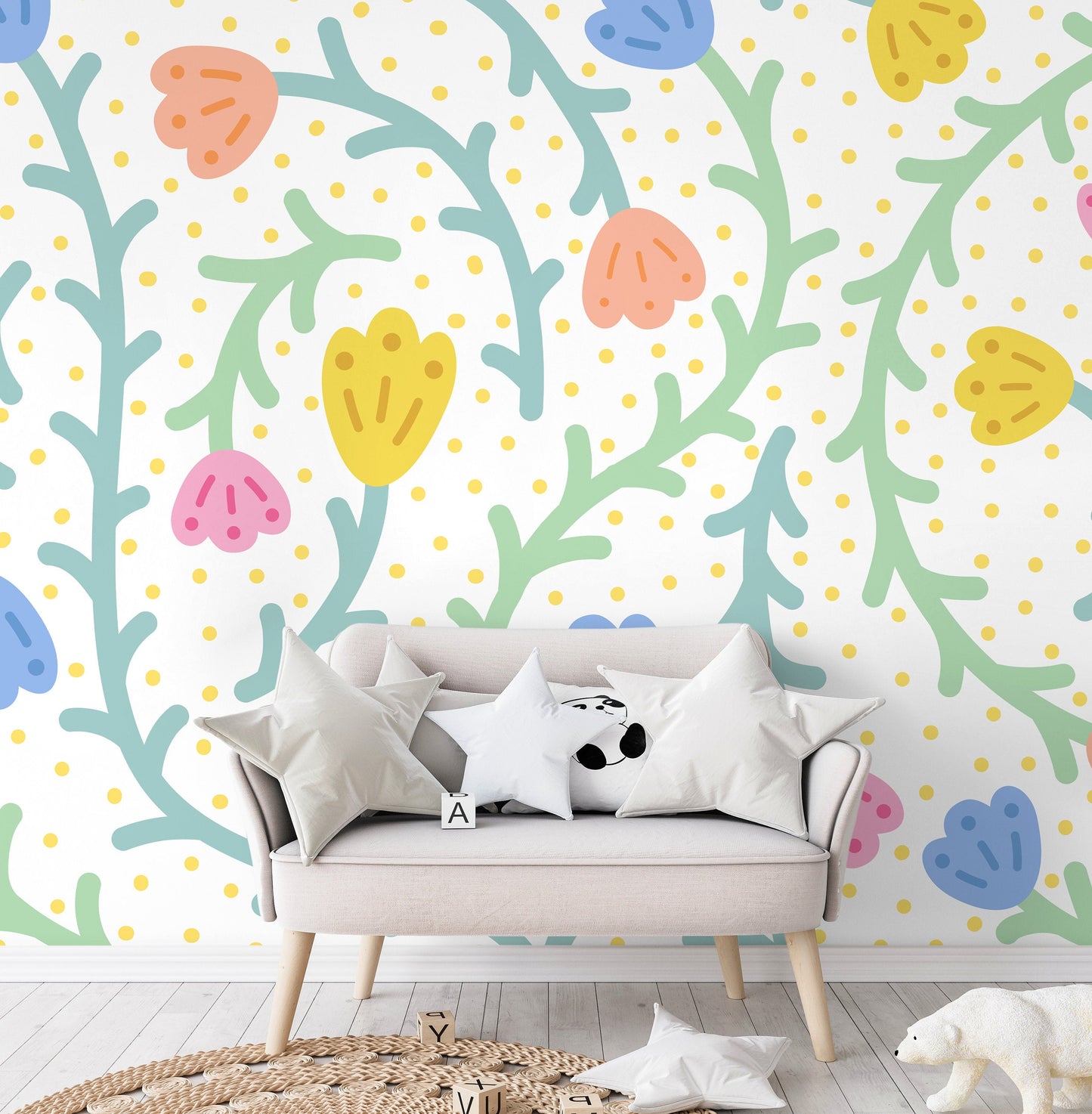 Wallpaper Peel and Stick Wallpaper Removable Wallpaper Home Decor Wall Art Wall Decor Room Decor / Colorful Floral Kid Wallpaper - C474