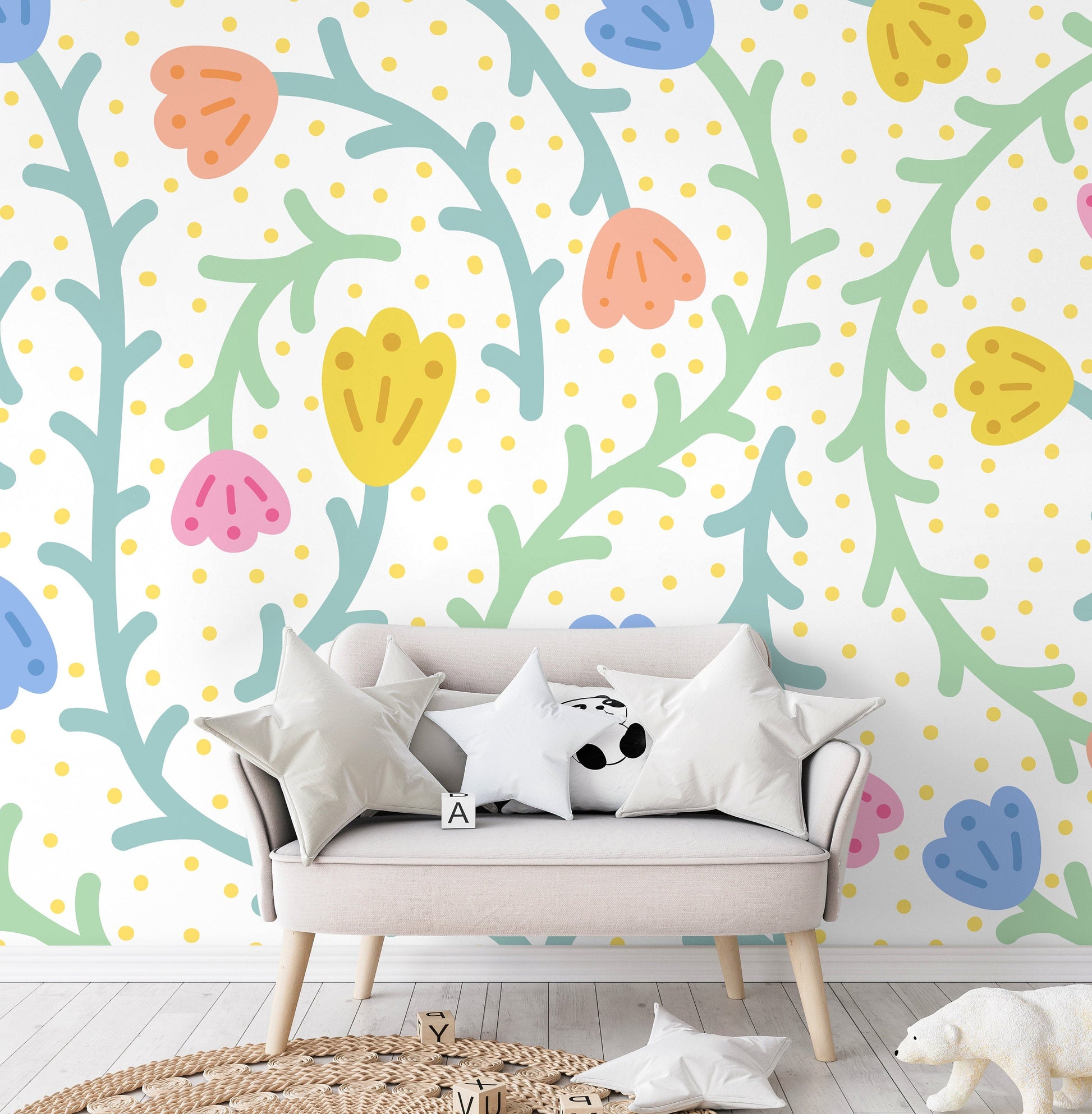 Wallpaper Peel and Stick Wallpaper Removable Wallpaper Home Decor Wall Art Wall Decor Room Decor / Colorful Floral Kid Wallpaper - C474