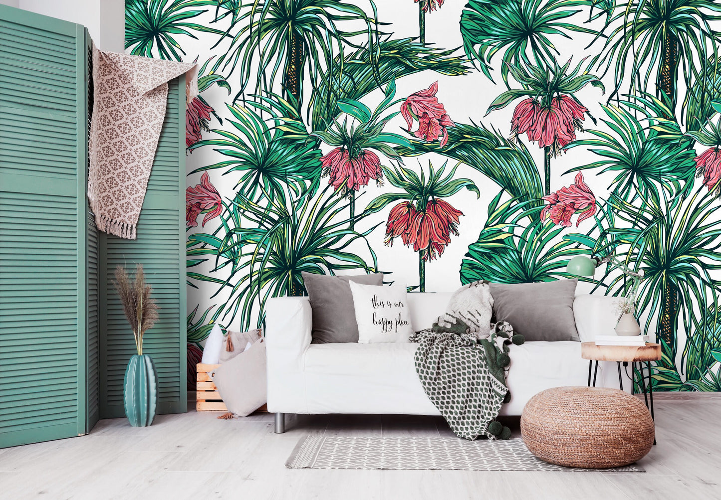 Wallpaper Peel and Stick Wallpaper Removable Wallpaper Home Decor Wall Art Wall Decor Room Decor / Green and Red Tropical Wallpaper - B114