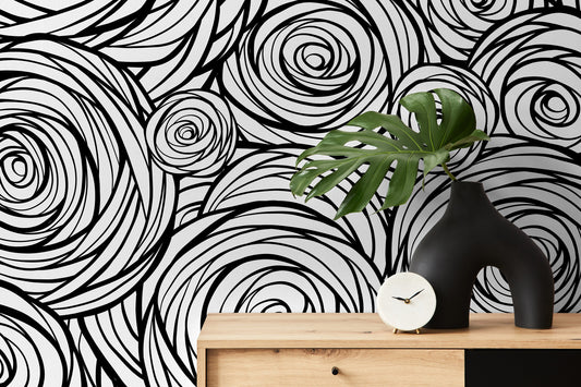 Wallpaper Peel and Stick Wallpaper Removable Wallpaper Home Decor Wall Art Wall Decor Room Decor / Black and White Abstract Wallpaper - B691