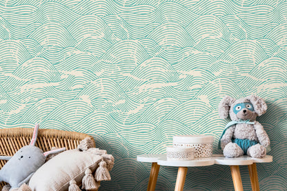 Vintage Waves Removable Wallpaper Wall Decor Home Decor Wall Art Printable Wall Art Room Decor Wall Prints Wall Hanging - B935