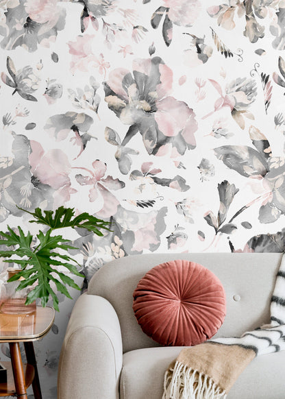 Watercolor Flowers Removable Wallpaper Peel and Stick Wallpaper Wall Paper Wall Mural - B135
