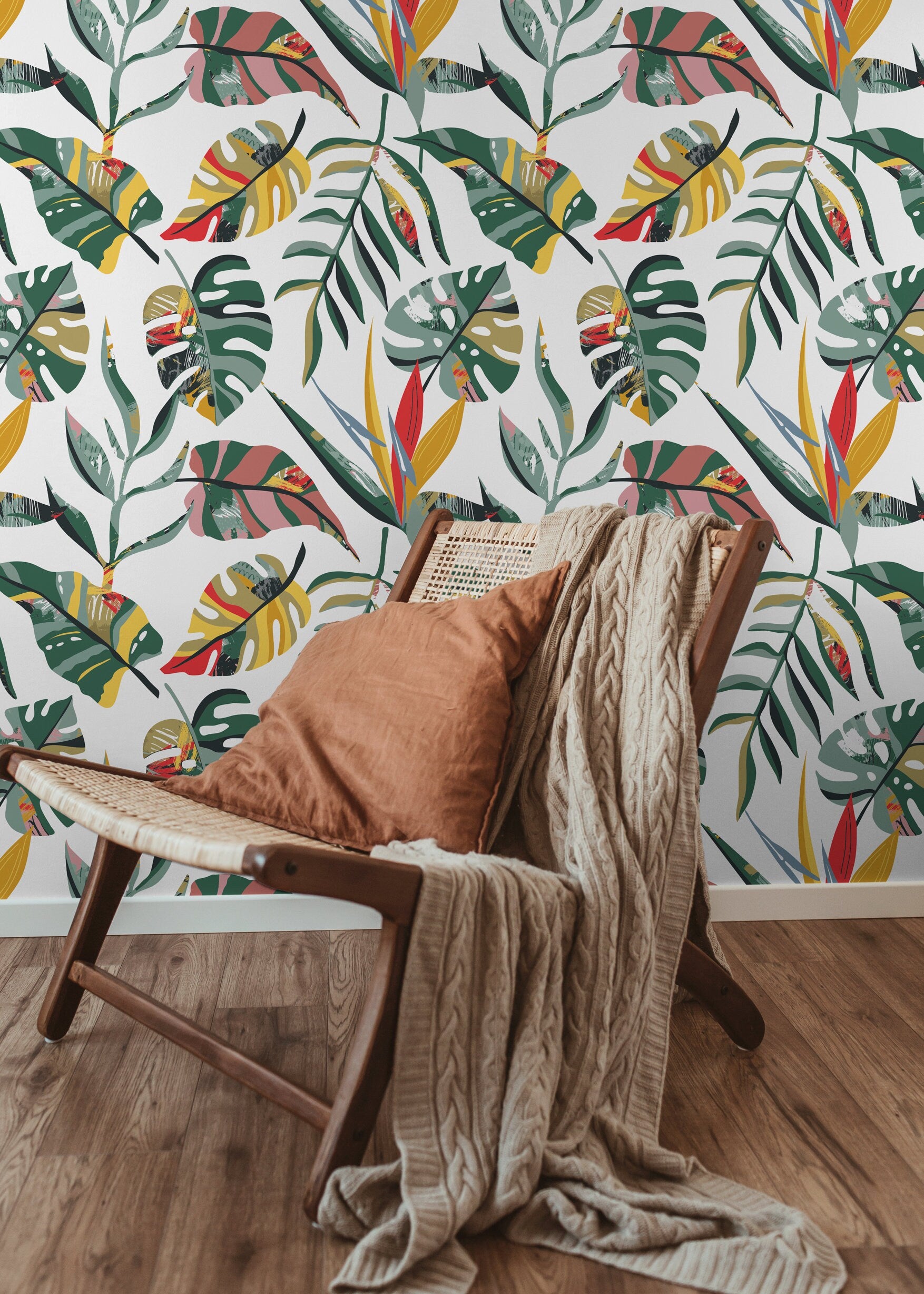 Palm Tree Wallpaper, Removable Wallpaper, Beach Wallpaper, Leaves, Tropical Wall Decor, Wallpaper - C136