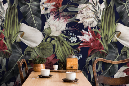 Tropical Floral Wallpaper, Removable Wallpaper, Self-adhesive Wallpaper, Monstera Wallpaper, Temporary Wallpaper, Jungle Wallpaper - A845