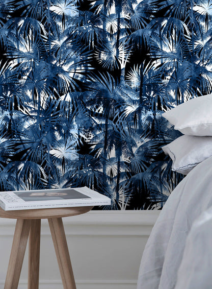 Wallpaper Peel and Stick Wallpaper Removable Wallpaper Home Decor Wall Art Wall Decor Room Decor / Blue Tropical Palm Wallpaper - B136
