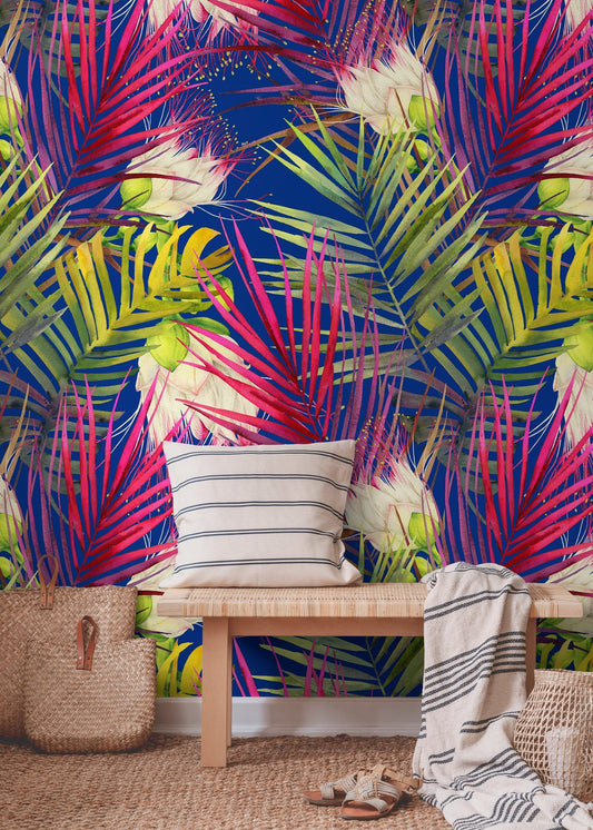 Colorful Plants Wallpaper, Removable Wallpaper, Art Pop Wallpaper, Plants Wallpaper - B049