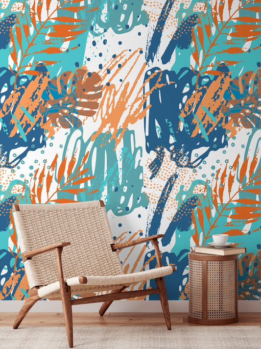 Removable Wallpaper Tropical Wallpaper Temporary Wallpaper Palm Wallpaper Peel and Stick, Contemporary Tropical Wall Paper - A955