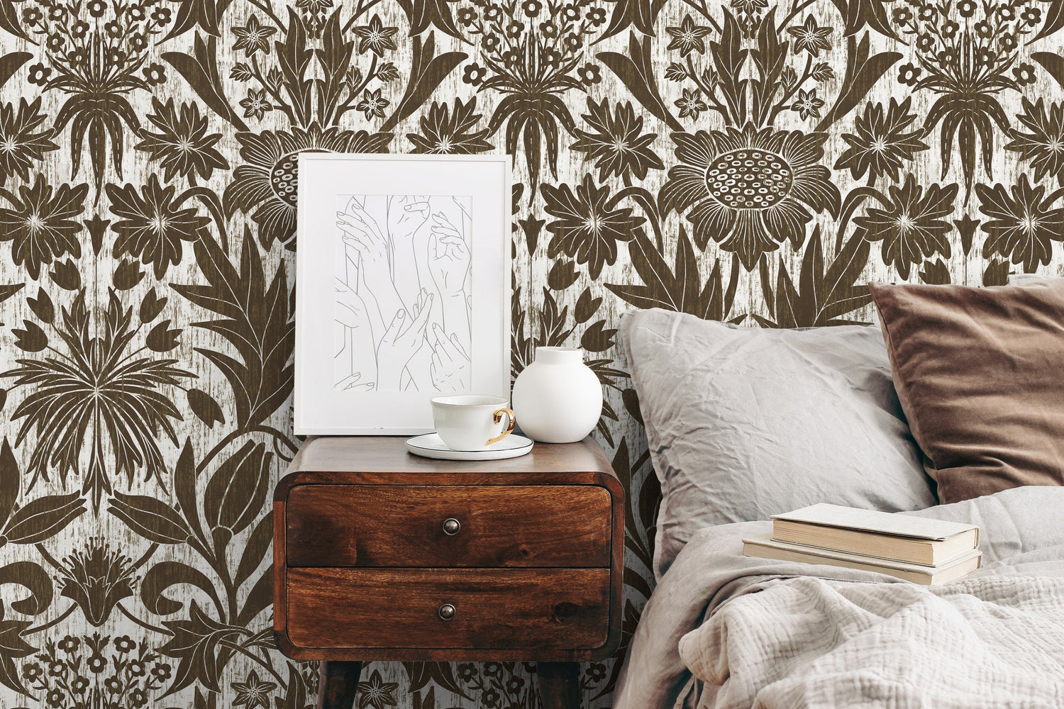 Wallpaper Peel and Stick Wallpaper Removable Wallpaper Home Decor Wall Art Wall Decor Room Decor / Brown Art Nouveau Wallpaper - X174