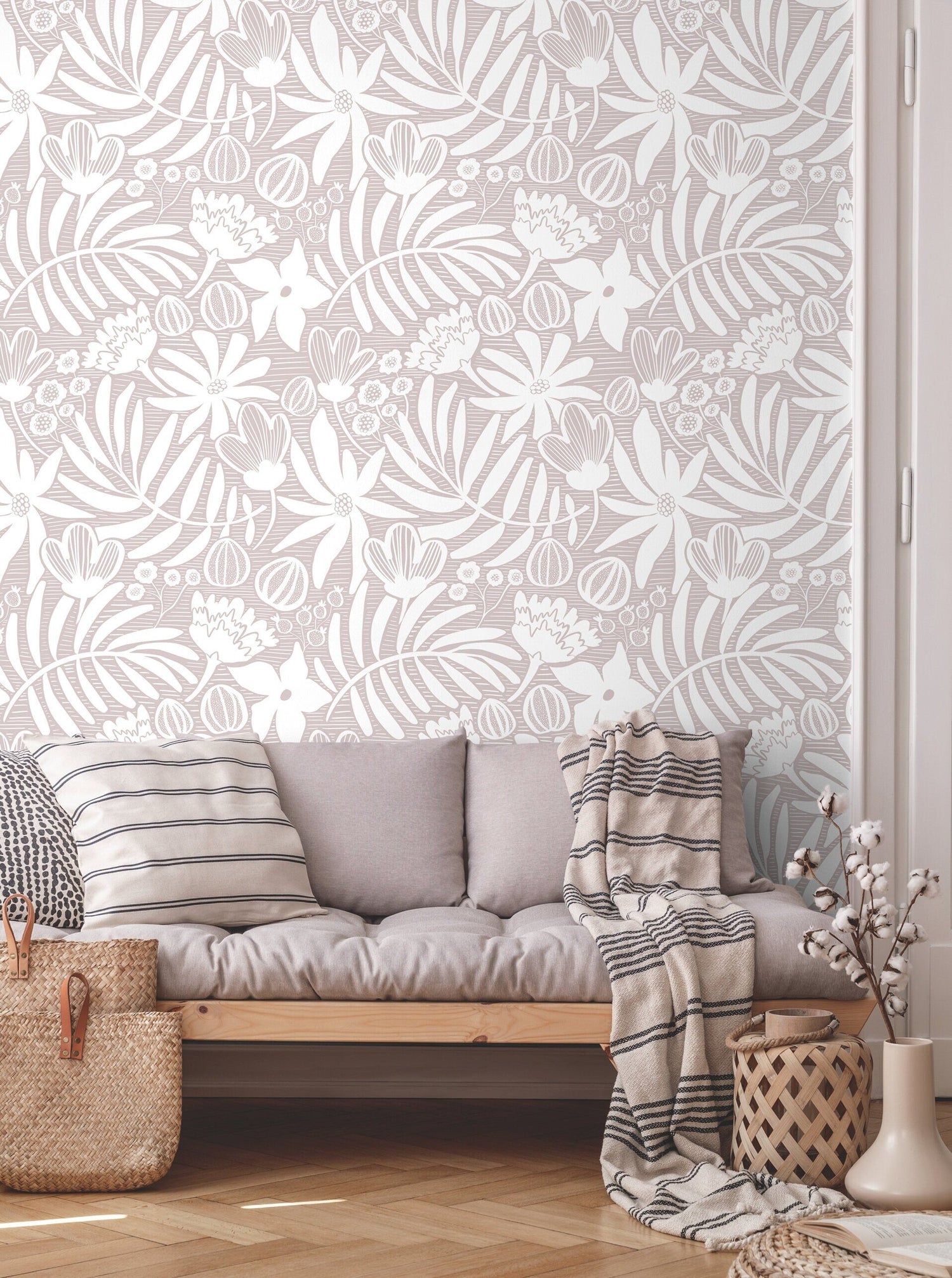 Wallpaper Peel and Stick Wallpaper Removable Wallpaper Home Decor Wall Art Wall Decor Room Decor / Neutral Boho Floral Wallpaper - X180