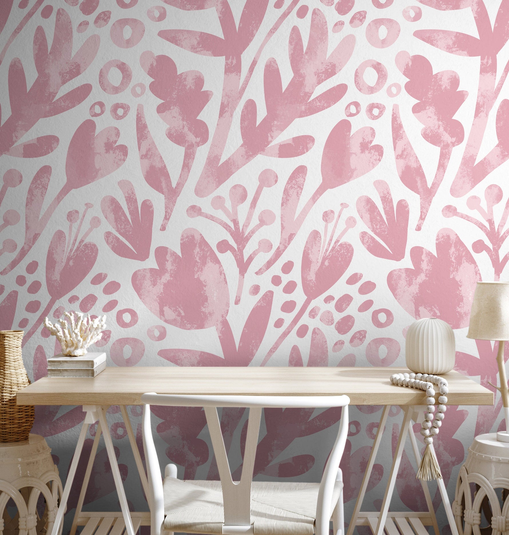 Wallpaper Peel and Stick Wallpaper Removable Wallpaper Home Decor Wall Art Wall Decor Room Decor / Cute Pink Floral Wallpaper - X182