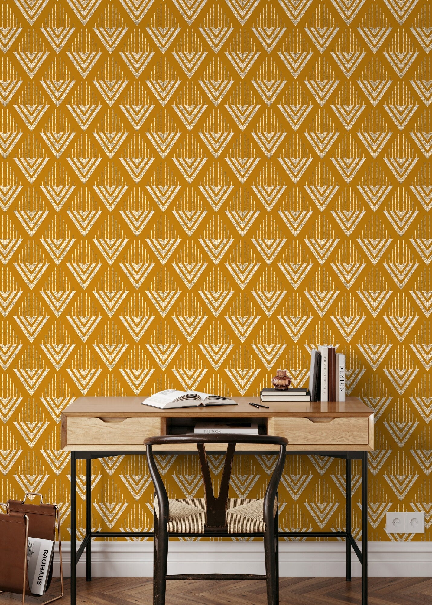 Wallpaper Peel and Stick Wallpaper Removable Wallpaper Home Decor Wall Art Wall Decor Room Decor / Mustard Geometric Wallpaper - C499