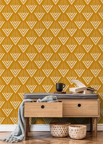 Wallpaper Peel and Stick Wallpaper Removable Wallpaper Home Decor Wall Art Wall Decor Room Decor / Mustard Geometric Wallpaper - C499