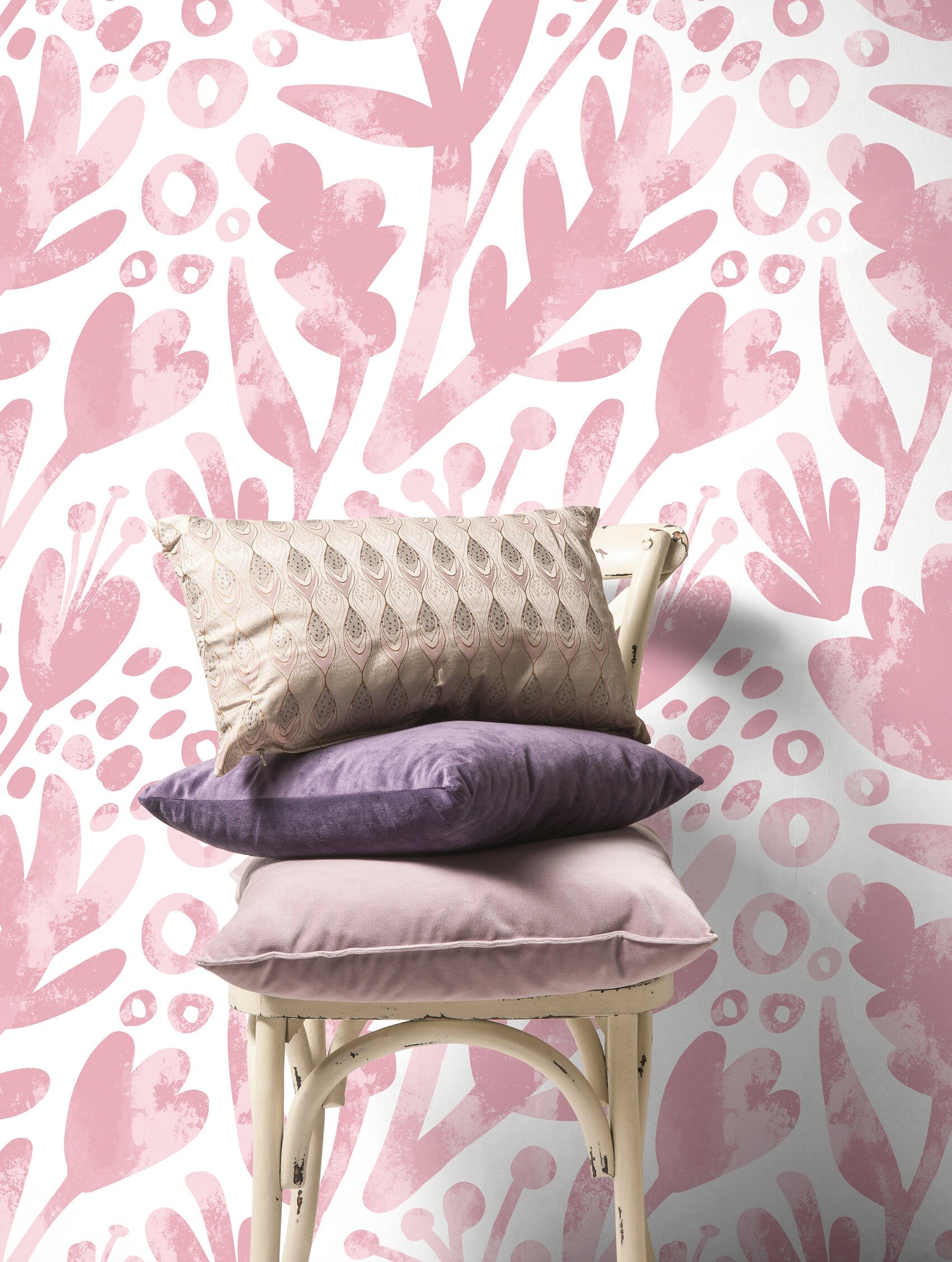 Wallpaper Peel and Stick Wallpaper Removable Wallpaper Home Decor Wall Art Wall Decor Room Decor / Cute Pink Floral Wallpaper - X182