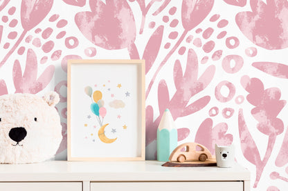 Wallpaper Peel and Stick Wallpaper Removable Wallpaper Home Decor Wall Art Wall Decor Room Decor / Cute Pink Floral Wallpaper - X182
