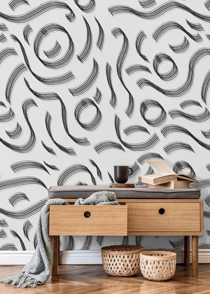 Wallpaper Peel and Stick Wallpaper Removable Wallpaper Home Decor Wall Art Wall Decor Room Decor / Black Lines Abstract Wallpaper - C527