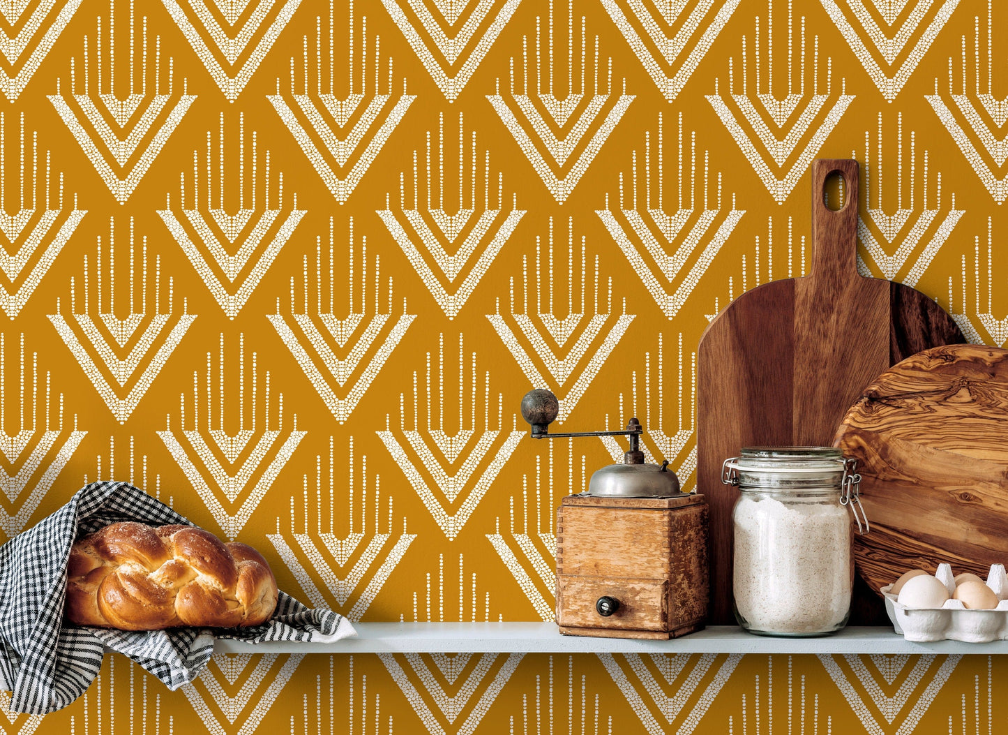 Wallpaper Peel and Stick Wallpaper Removable Wallpaper Home Decor Wall Art Wall Decor Room Decor / Mustard Geometric Wallpaper - C499