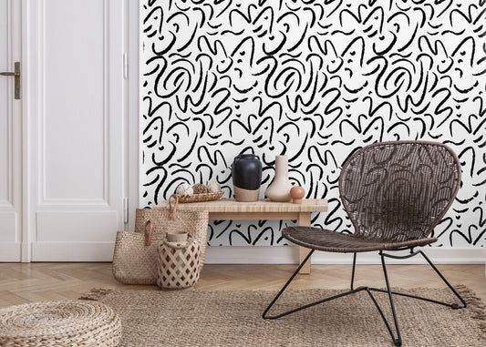 Wallpaper Peel and Stick Wallpaper Removable Wallpaper Home Decor Wall Art Wall Decor Room Decor / Black and White Brush Wallpaper - C507