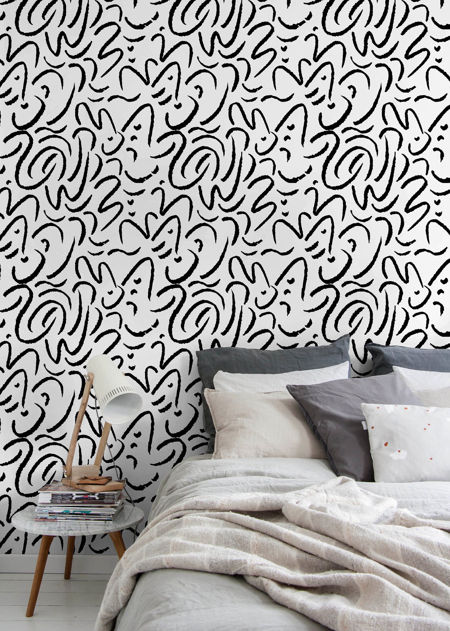 Wallpaper Peel and Stick Wallpaper Removable Wallpaper Home Decor Wall Art Wall Decor Room Decor / Black and White Brush Wallpaper - C507