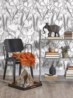 Wallpaper Peel and Stick Wallpaper Removable Wallpaper Home Decor Wall Art Wall Decor Room Decor / Black and White Floral Wallpaper - X191