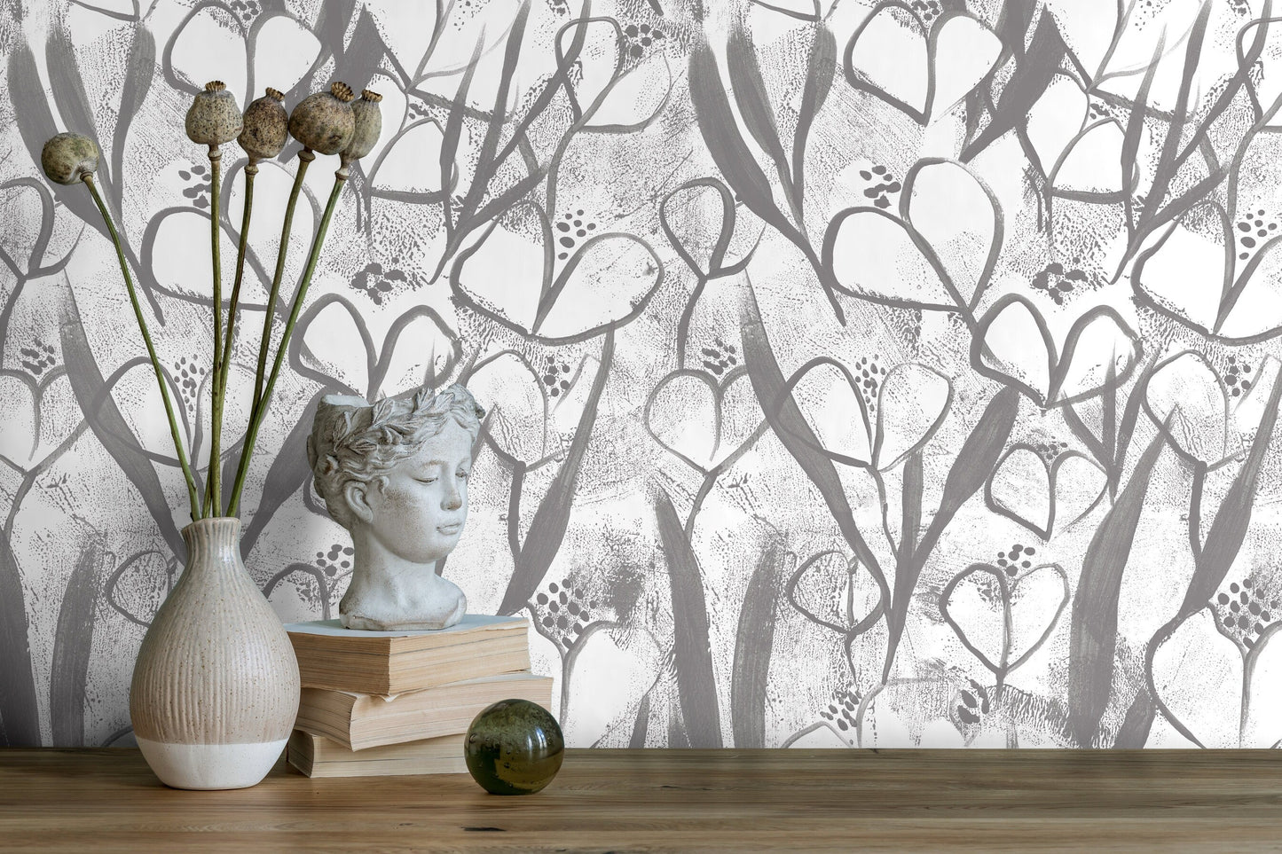 Wallpaper Peel and Stick Wallpaper Removable Wallpaper Home Decor Wall Art Wall Decor Room Decor / Black and White Floral Wallpaper - X191