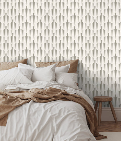 Wallpaper Peel and Stick Wallpaper Removable Wallpaper Home Decor Wall Art Wall Decor Room Decor / White and Beige Geometric Wallpaper- C559