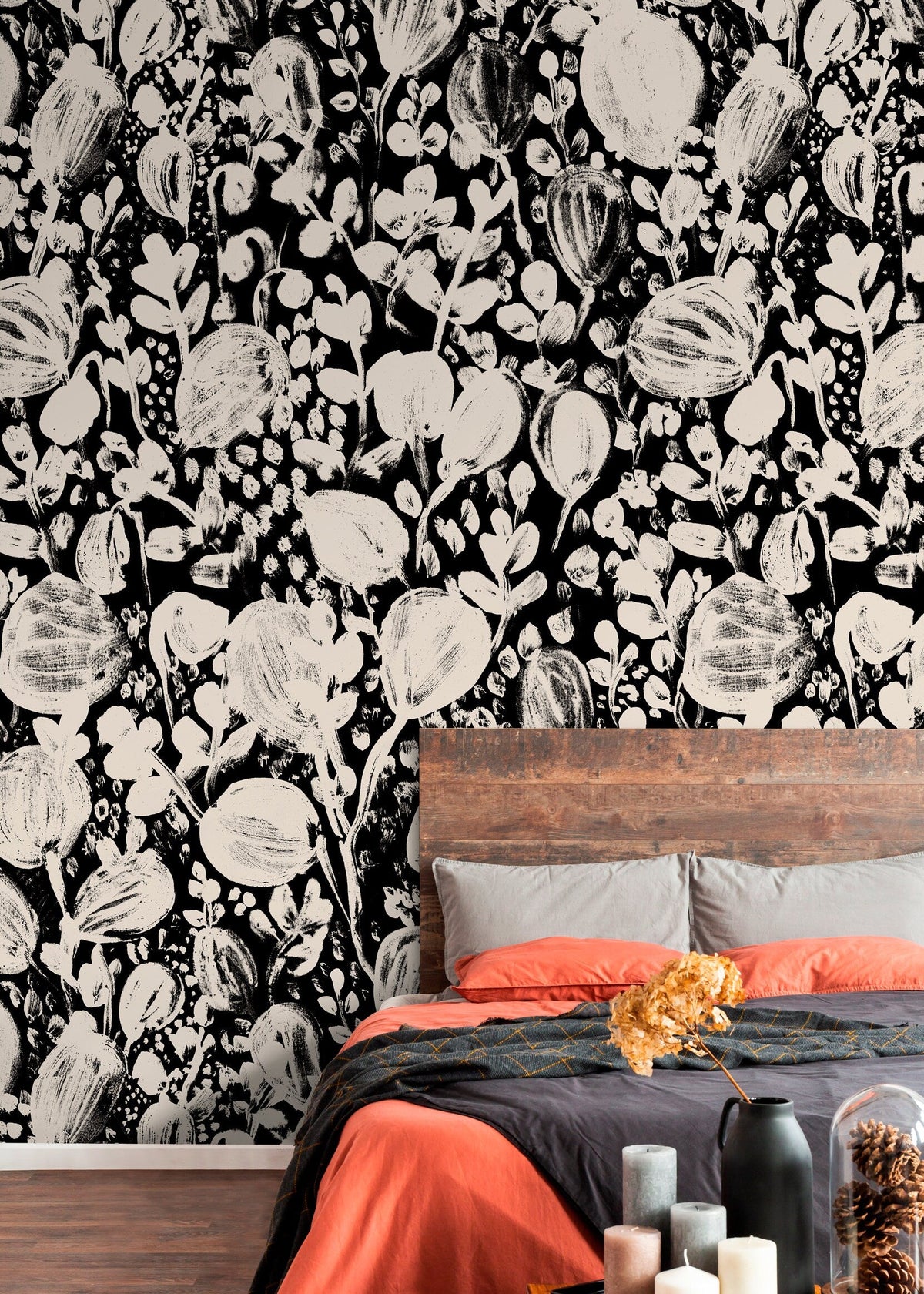 Wallpaper Peel and Stick Wallpaper Removable Wallpaper Home Decor Wall Art Wall Decor Room Decor/ Black Beige Vintage Floral Wallpaper -X188