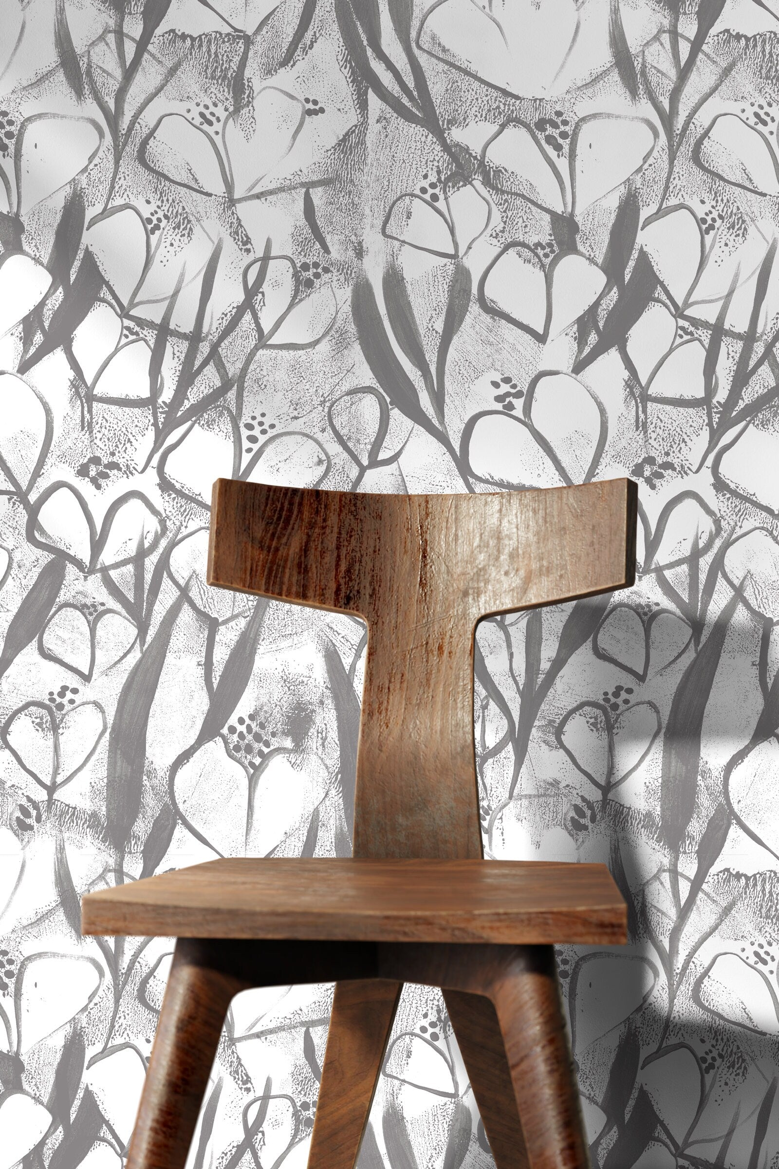 Wallpaper Peel and Stick Wallpaper Removable Wallpaper Home Decor Wall Art Wall Decor Room Decor / Black and White Floral Wallpaper - X191