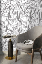 Wallpaper Peel and Stick Wallpaper Removable Wallpaper Home Decor Wall Art Wall Decor Room Decor / Black and White Floral Wallpaper - X191