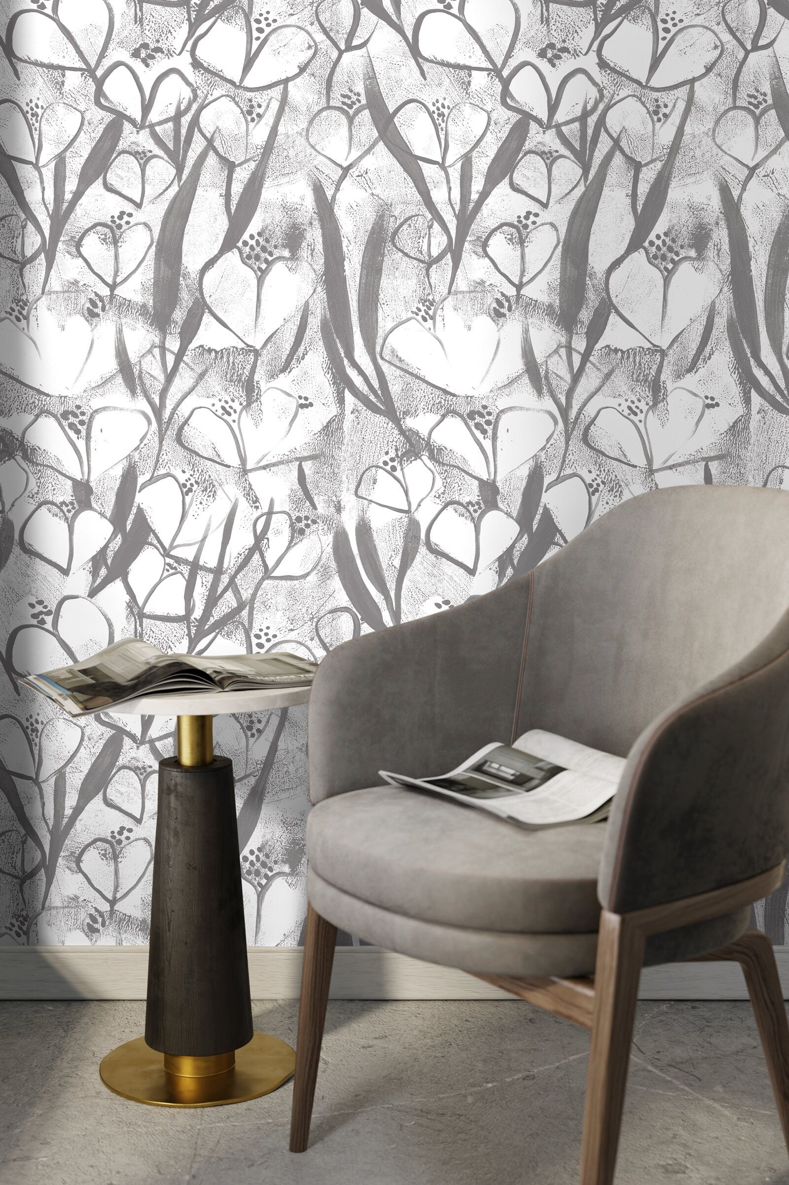 Wallpaper Peel and Stick Wallpaper Removable Wallpaper Home Decor Wall Art Wall Decor Room Decor / Black and White Floral Wallpaper - X191