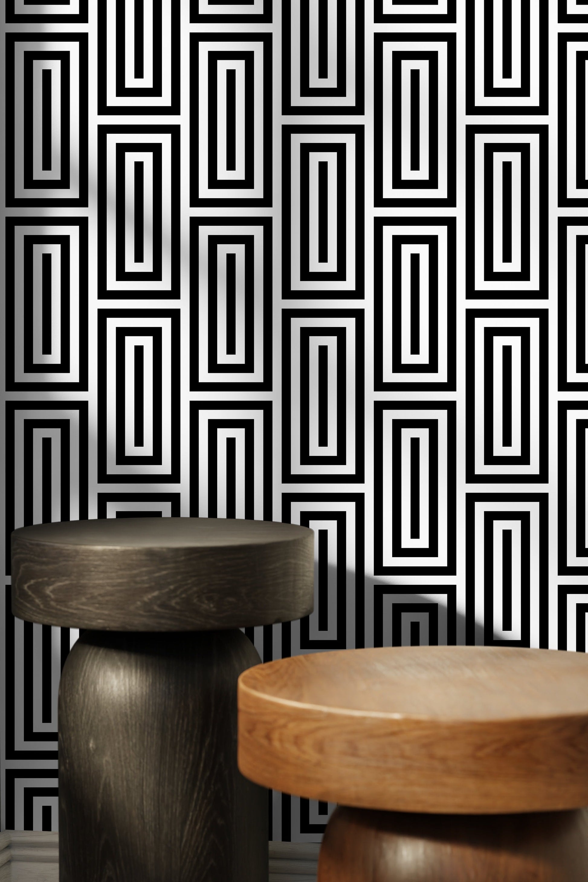 Black and White Wallpaper Geometric Peel and Stick Wallpaper Removable Wallpaper Contemporary Wall Mural Temporary Wallpaper - B098