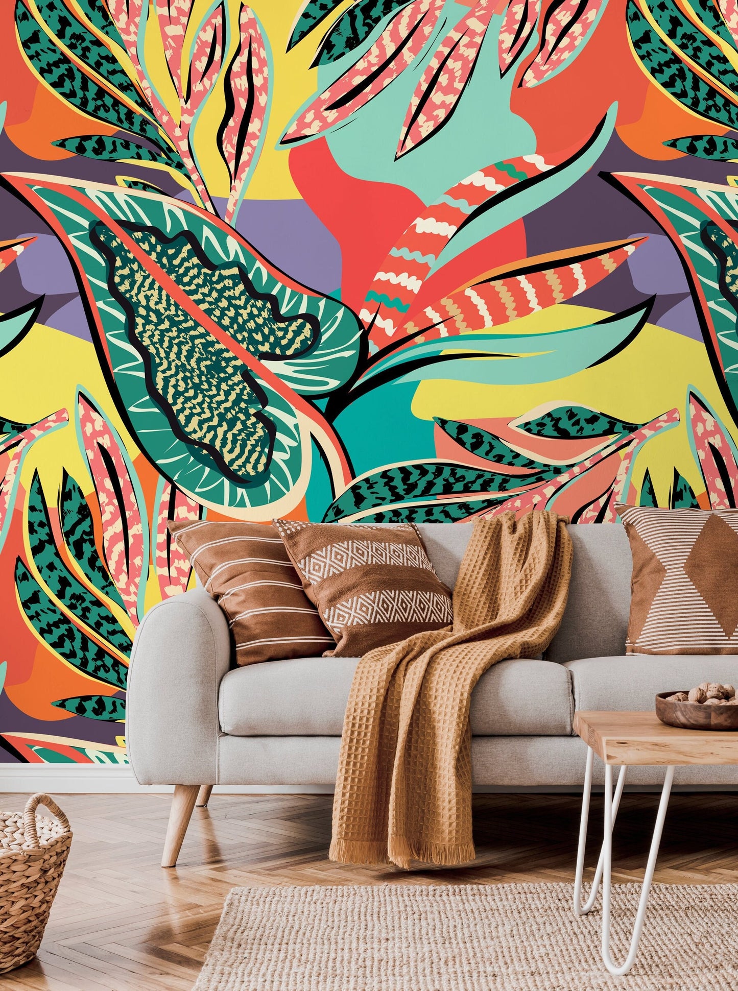 Wallpaper Peel and Stick Wallpaper Removable Wallpaper Home Decor Wall Art Wall Decor Room Decor / Colorful Abstract Leaves Wallpaper - C426