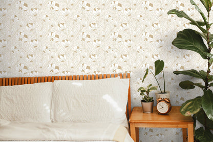 Beige Floral Art Nouveau Wallpaper / Peel and Stick Wallpaper Removable Wallpaper Home Decor Wall Art Wall Decor Room Decor - C694